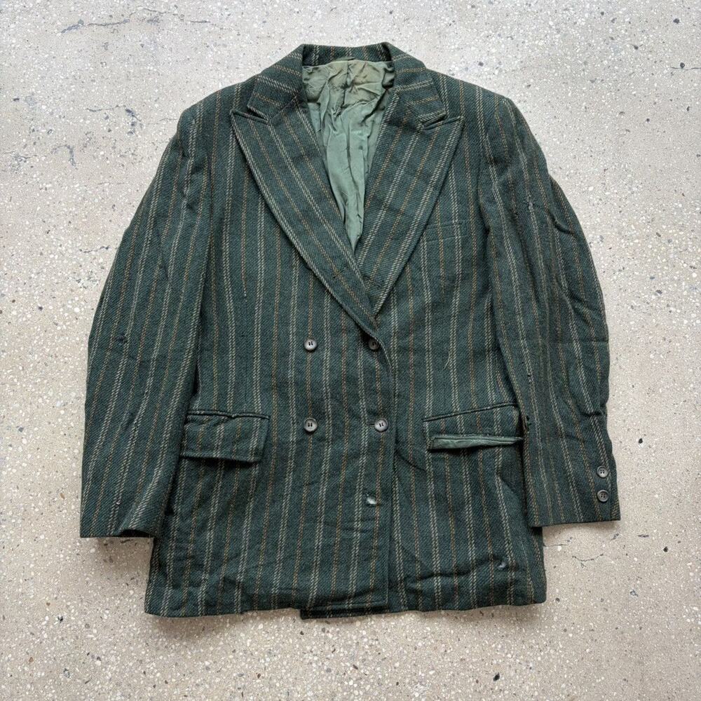 Vintage 60s Towncraft Green Striped Double Breasted Jacket
